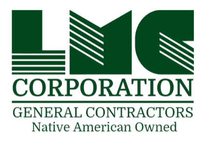 A green and white logo for lmc corporation.